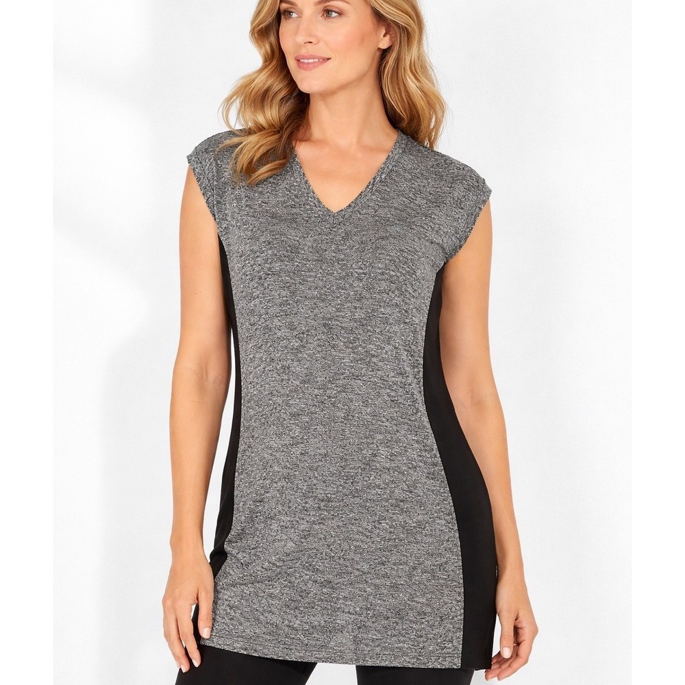 Athleta Tunic Sweater Womens L Sleeveless V Neck Gray Knit Athleisure Top 362817